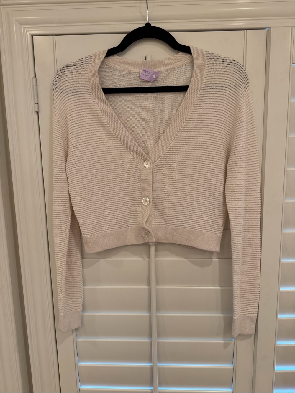 Aritzia Cream Ribbed Cropped Button Cardigan